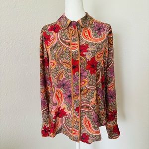 Johnny Was Amy Piped Silk Blouse Size XS
